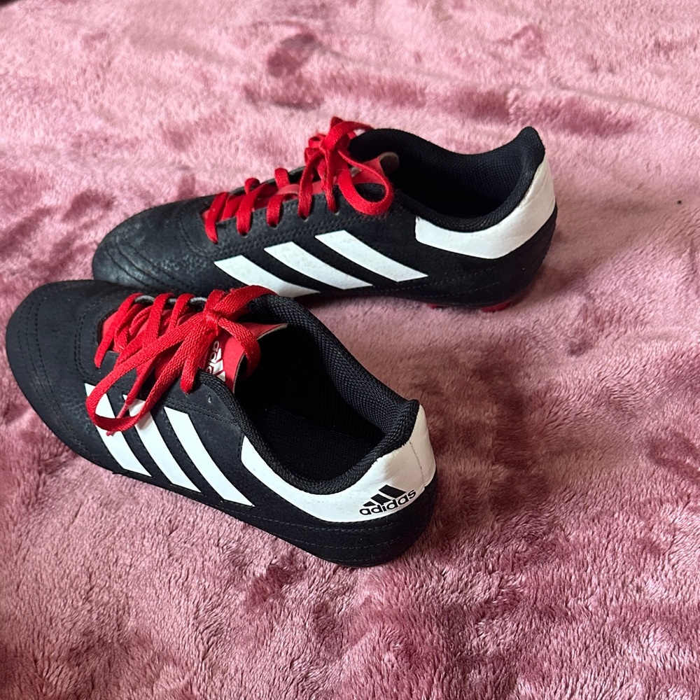 adidas Kids Black and White Shoes with Red Laces